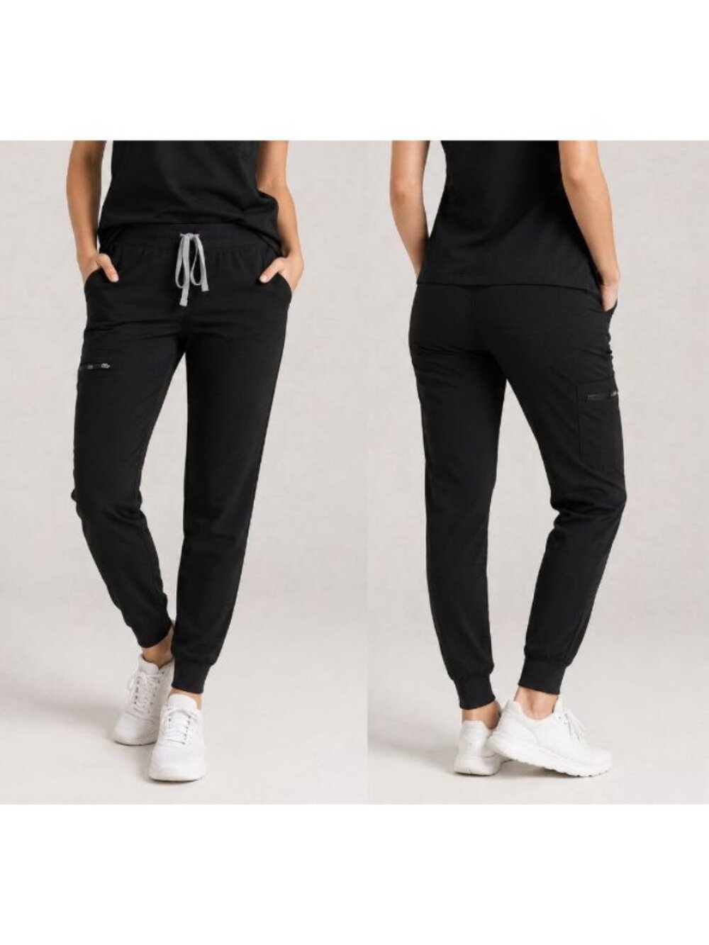 Figs Black Jogger Pants with Gray Drawcord
